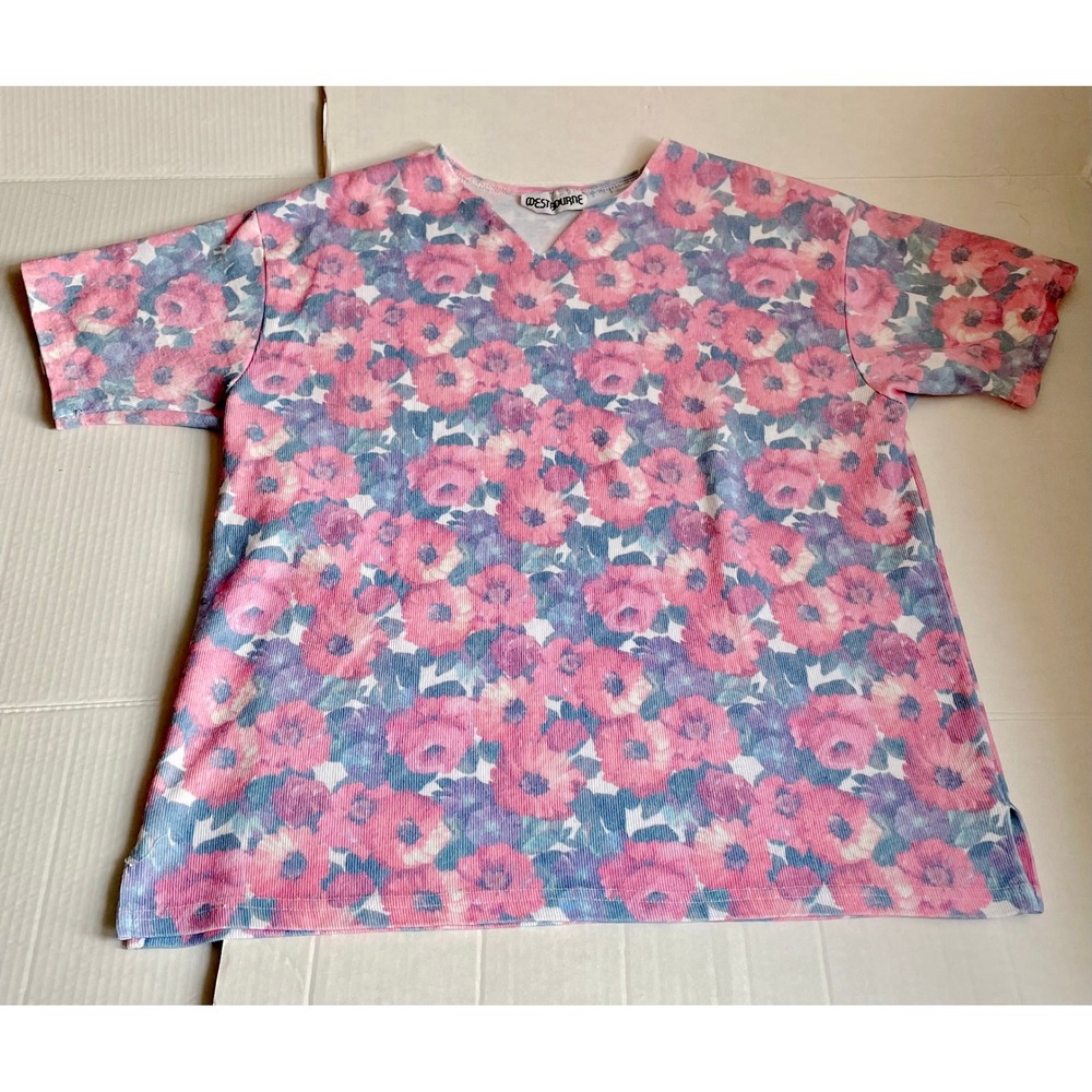 Floral Pink Vintage Short Sleeve Top Thick Tee Boho Chic Granny Street Japan